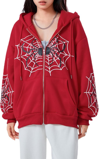 Spider Print Zip Hoodie